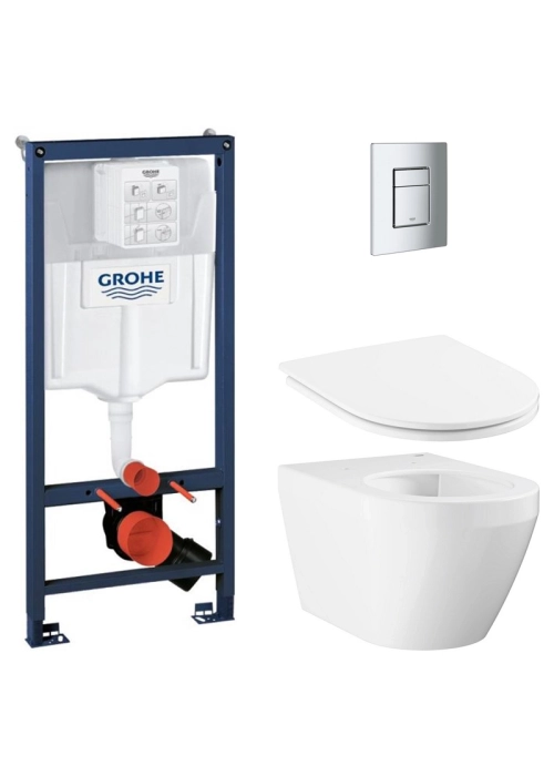 Инсталляция Grohe Rapid SL 38536001 с клавишей Skate Cosmopolitan (38732000) + подвесной унитаз Euro 102485SH00 с крышкой (102500SH00), UA38102SH0