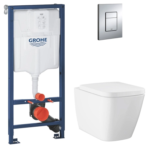 Інсталяція Grohe Rapid SL 38536001 з клавішею Skate Cosmopolitan (38732000) + підвісний унітаз Bau Edge 106740SH00 з кришкою (102500SH00), UA38106SH0