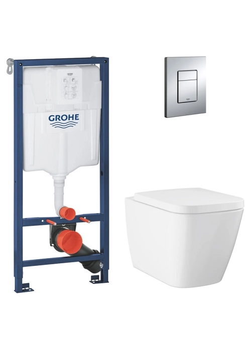 Инсталляция Grohe Rapid SL 38536001 с клавишей Skate Cosmopolitan (38732000) + подвесной унитаз Bau Edge 106740SH00), UA38106SH0