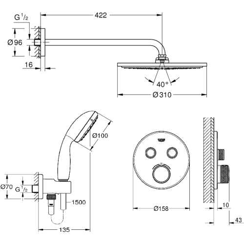 Набір прихованого монтажу для душу Grohe Grohtherm SmartControl, 26406SC1