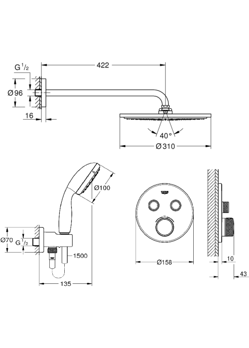 Набор скрытого монтажа для душа Grohe Grohtherm SmartControl, 26406SC1