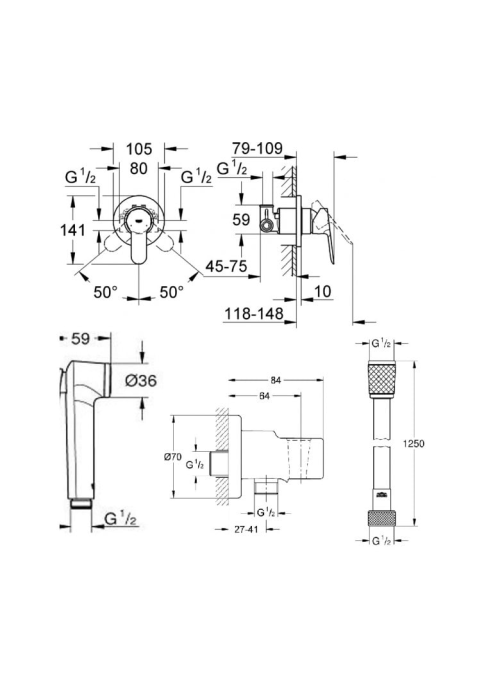 Комплект гигиенического душа Grohe  GROHE TEMPESTA UA11104000