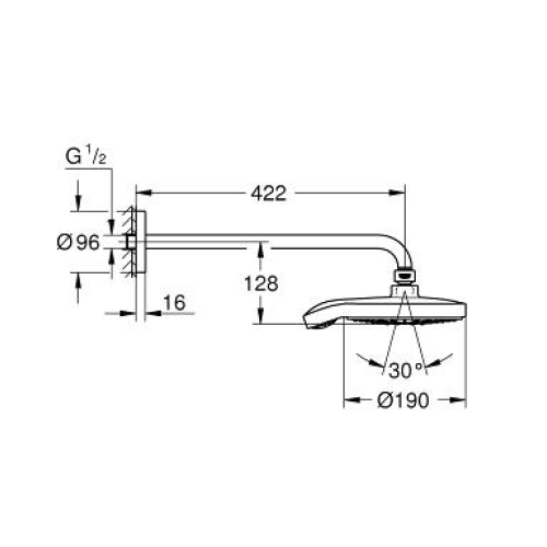 Верхній душ із душовим кронштейном Grohe Power&Soul Cosmopolitan 190, 26172LS0