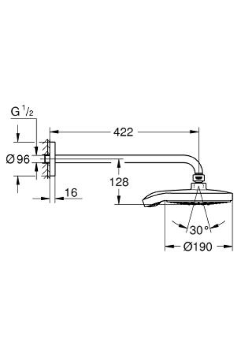 Верхній душ із душовим кронштейном Grohe Power&Soul Cosmopolitan 190, 26172LS0