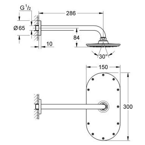 Верхній душ із душовим кронштейном Grohe Rainshower Veris 300, 26068000