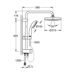 Душовий гарнітур з перемикачем Grohe New Tempesta System 210, 26381001