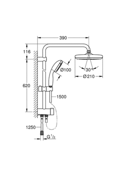 Душовий гарнітур з перемикачем Grohe New Tempesta System 210, 26381001