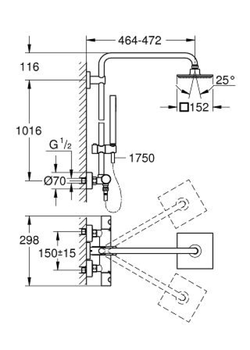 Душова система з термостатом GROHE Euphoria System 150, 27932000