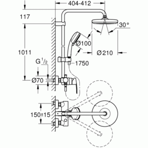 Душова система з одноважільний змішувач Grohe New Tempesta Cosmopolitan 210, 26224001