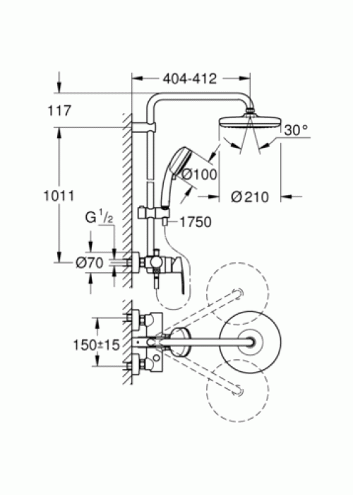 Душова система з одноважільний змішувач Grohe New Tempesta Cosmopolitan 210, 26224001