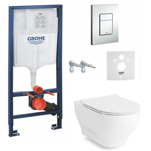 Комплект: Інсталяція GROHE Rapid SL 38772001 +VOLLE OLIVA Rimless тверде сидіння slim slow-closing, 13-45-165