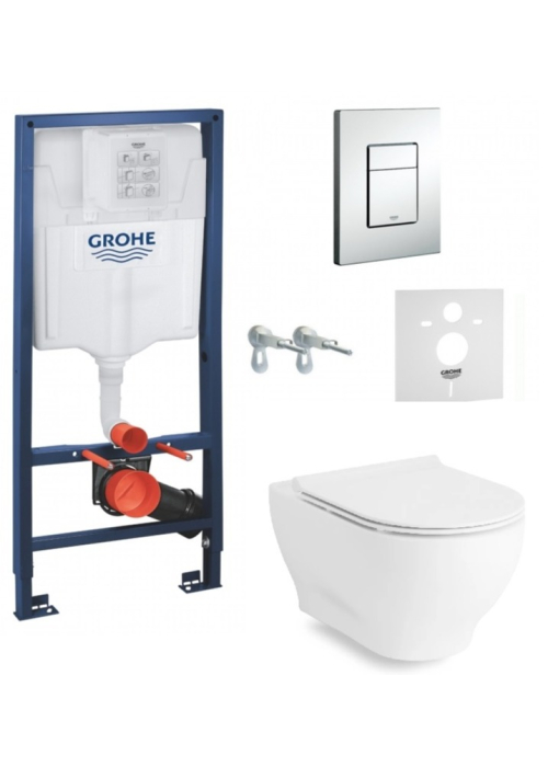 Комплект: Інсталяція GROHE Rapid SL 38772001 +VOLLE OLIVA Rimless тверде сидіння slim slow-closing, 13-45-165