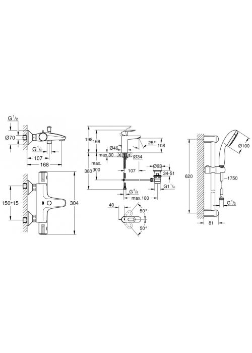 Набір змішувачів для ванної GROHE BauLoop + Grohtherm 34550TM