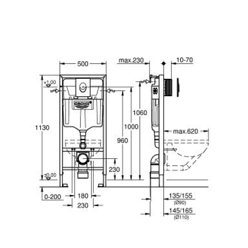 Інсталяційна система GROHE Rapid SL (38722001) з Білою клавішею Skate Air