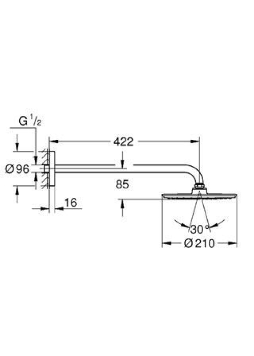 Верхній душ із душовим кронштейном 422 мм Grohe Euphoria Cosmopolitan 210, 26171000