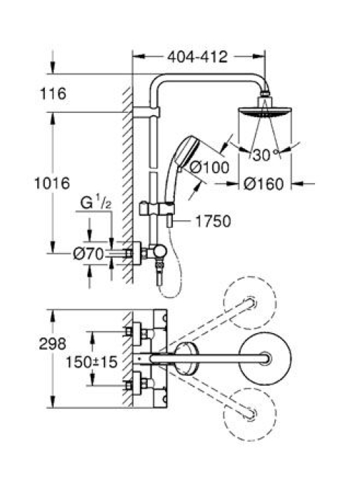 Душова система з термостатом Grohe New Tempesta Cosmopolitan 160, 27922000