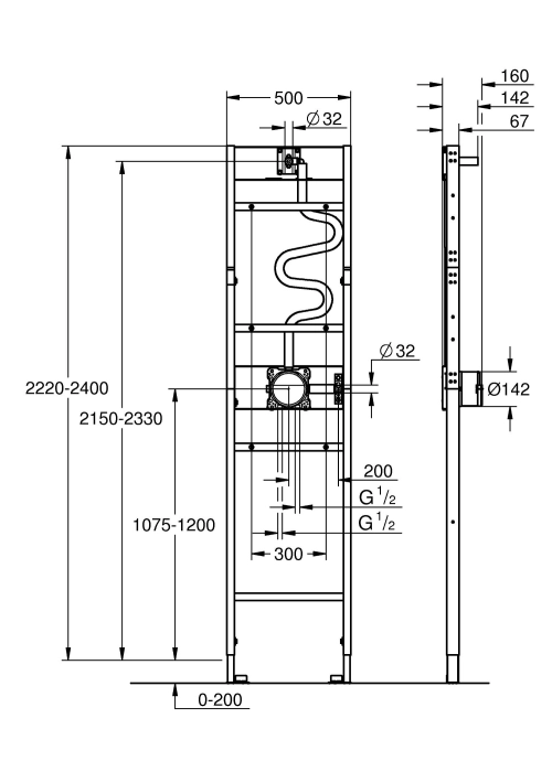 ❤  Инсталяция для установки душевой системы GROHE Rapido Shower Frame, 1039939990