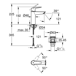 Одноважільний змішувач для раковини Grohe QuickFix Start M-Size + нажимний донний клапан 235752432