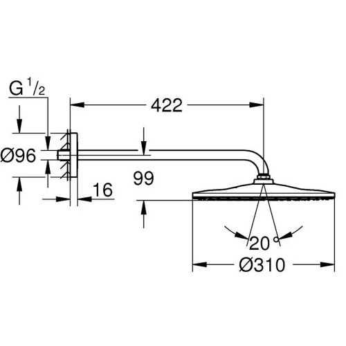 Верхній душ із душовим кронштейном 2 режими струменя Grohe Rainshower 310 Mono 26558AL0 Графіт матовий