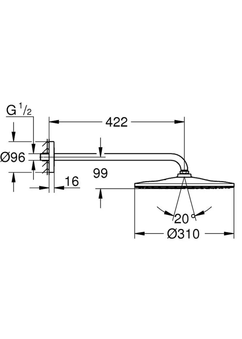Верхній душ із душовим кронштейном 2 режими струменя Grohe Rainshower 310 Mono 26558AL0 Графіт матовий