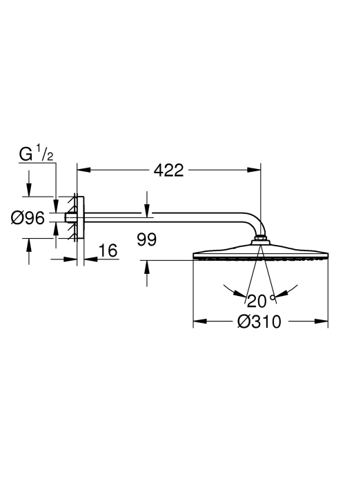 Верхний душ с кронштейном Grohe Rainshower 310 Mono 310 22121KF0