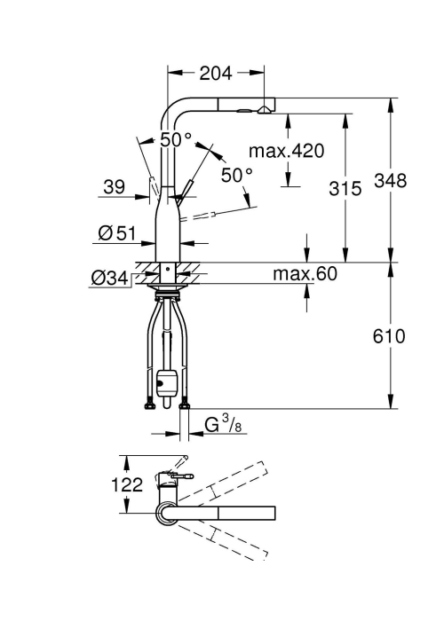 Змішувач для кухні GROHE Essence OHM, 30504KF0