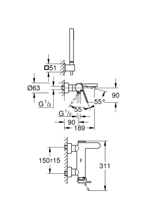 Змішувач для ванни з душовим гарнитуром Grohe PLUS 33547003