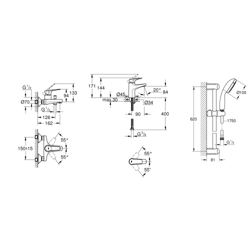  Набір змішувачів Grohe Bau Flow UA121624S0