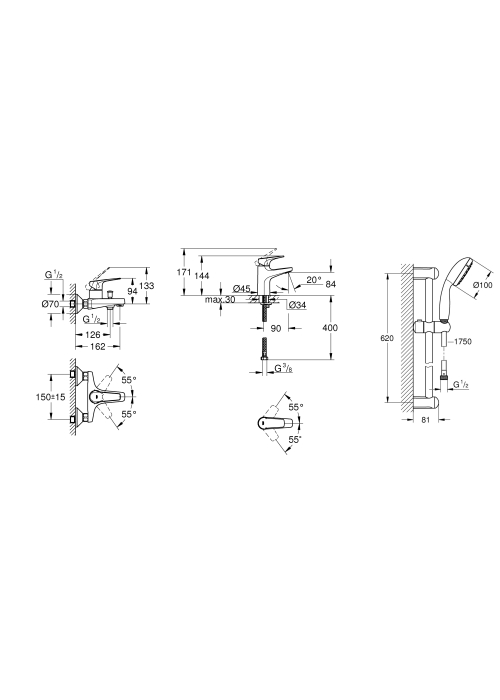  Набір змішувачів Grohe Bau Flow UA121624S0