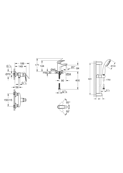 Набор смесителей для ванной Grohe BauFlow UA121630S0