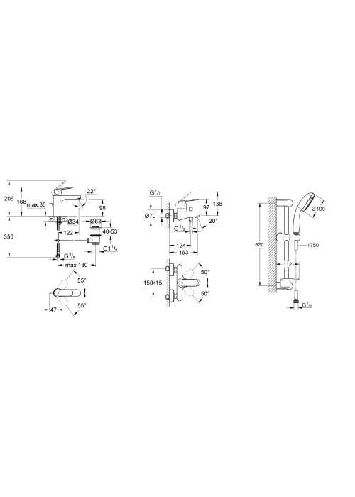 Комплект змішувачів для ванної кімнати Grohe Eurosmart Cosmopolitan UA126112M0