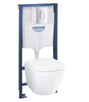 Комплект Solido 5-в-1: інсталяція Grohe Rapid SL 38528001 з клавішею Arena Cosmopolitan (38844000) + підвісний унітаз Euro Ceramic 39328000 з кришкою 39536000