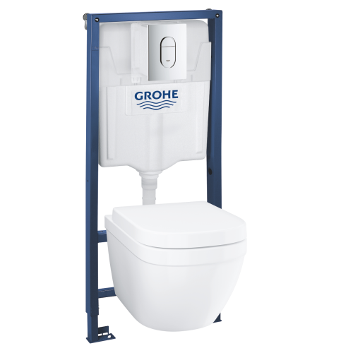 Комплект Solido 5-в-1: інсталяція Grohe Rapid SL 38528001 з клавішею Arena Cosmopolitan (38844000) + підвісний унітаз Euro Ceramic 39328000 з кришкою  39536000