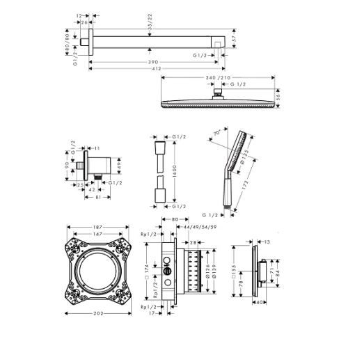 Душова система прихованого монтажу Hansgrohe Raindance Alive Q 210/340 1jet, 24620000 Chrome