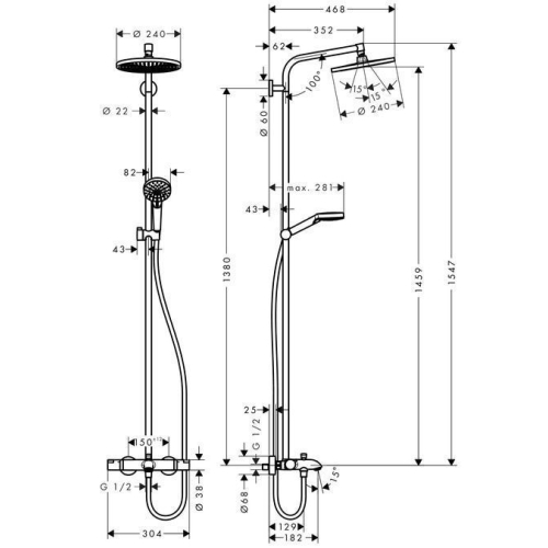 Душова система Hansgrohe Crometta S 240 Showerpipe, хром (27320000)