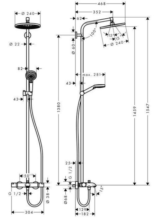 Душова система Hansgrohe Crometta S 240 Showerpipe, хром (27320000)