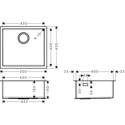 Кухонне миття Hansgrohe S719-U450 під стільницю 500х450 Stainless Steel 43426800