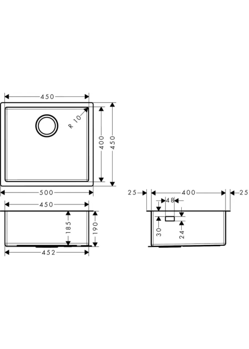 Кухонне миття Hansgrohe S719-U450 під стільницю 500х450 Stainless Steel 43426800