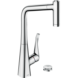 Смеситель для кухни Hansgrohe Metris Select 320 2jet с выдвижным изливом Sbox Chrome 73806000