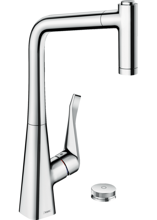 Смеситель для кухни Hansgrohe Metris Select 320 2jet с выдвижным изливом Sbox Chrome 73806000