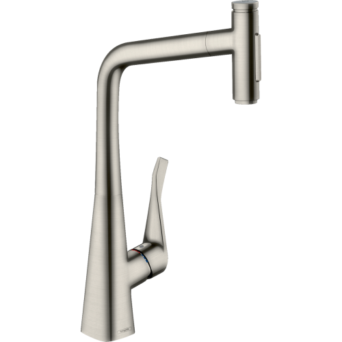 Смеситель для кухни Hansgrohe Metris Select 320 2jet с выдвижным изливом Sbox Stainless Steel 73816800