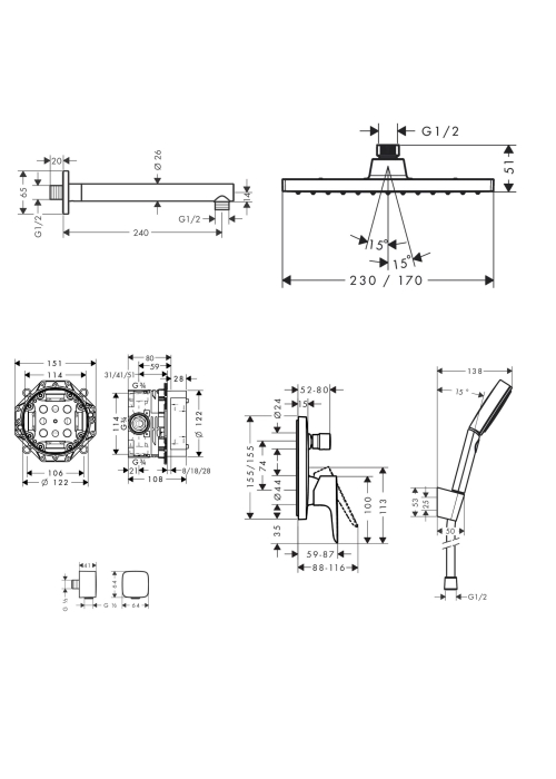 Душовий комплект Hansgrohe Talis E 6в1 Black Matt 26281670+26405670+24302670+71745670+01800180+26457670