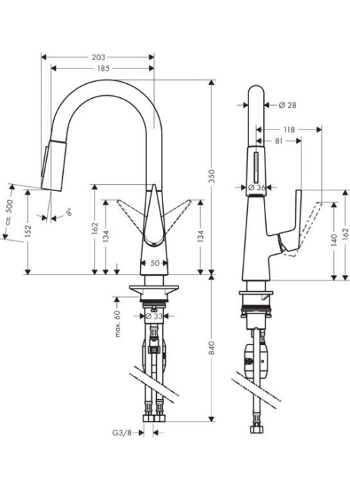 Змішувач для кухні одноважільний з висувним виливом Hansgrohe Talis S, 72815000