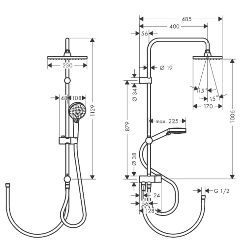 Душова система Hansgrohe Vernis Shape Showerpipe 230 1jet Reno 26282670 чорний матовий