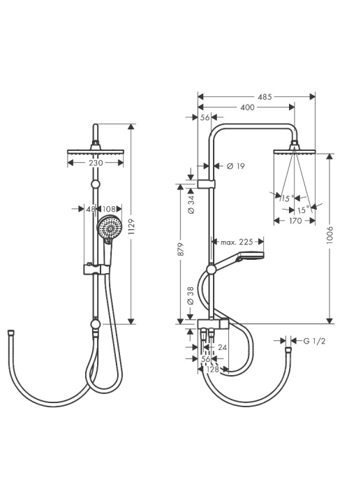 Душова система Hansgrohe Vernis Shape Showerpipe 230 1jet Reno 26282670 чорний матовий