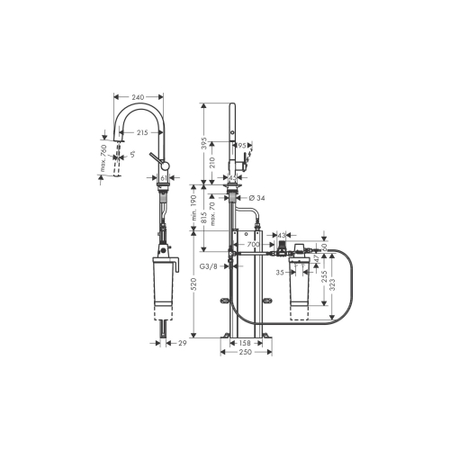 Змішувач кухонний Hansgrohe Aqittura M91 FilterSystem 210 1jet pull-out Sbox кухонний сет з Harmony (76800000) Chrome