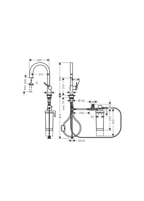 Смеситель кухонный Hansgrohe Aqittura M91 FilterSystem 210 1jet pull-out кухонный сет з Harmony Stainless 76801800