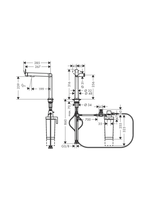 Змішувач кухонний Hansgrohe Aqittura M91 FilterSystem 240 1jet кухонний (76804800) Stainless Steel Finish