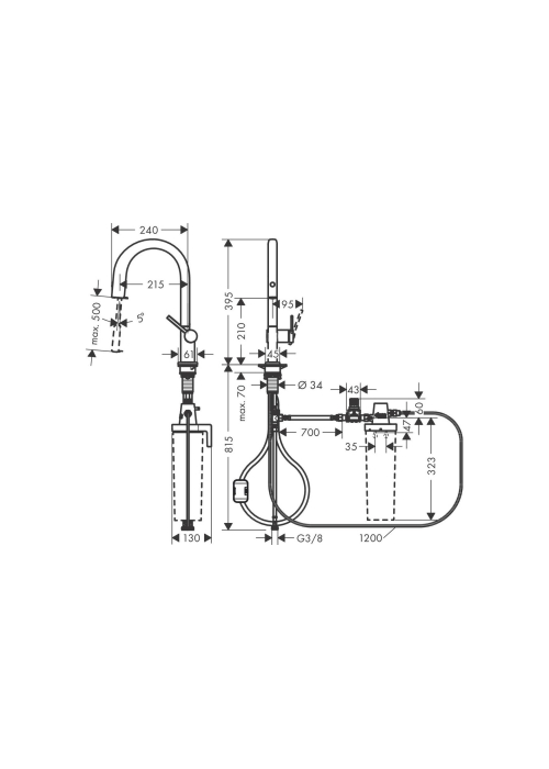 Змішувач кухонний Hansgrohe Aqittura M91 FilterSystem 210 1jet pull-out кухонний (76803800) Stainless Steel Finish