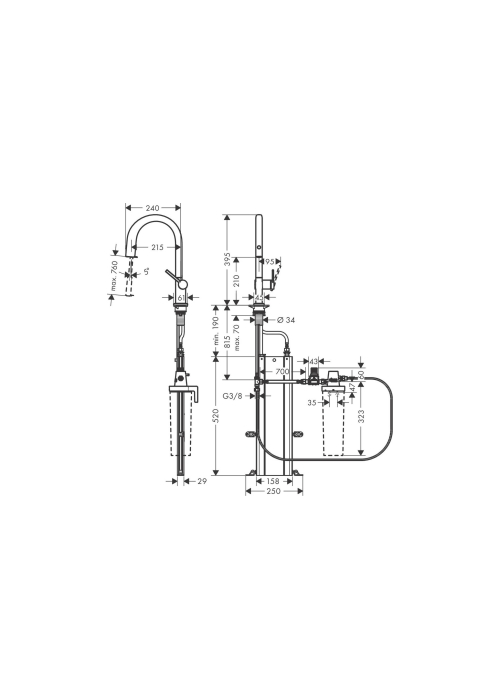 Змішувач кухонний Hansgrohe Aqittura M91 FilterSystem 210 1jet pull-out Sbox кухонний (76826800) Stainless Steel Finish